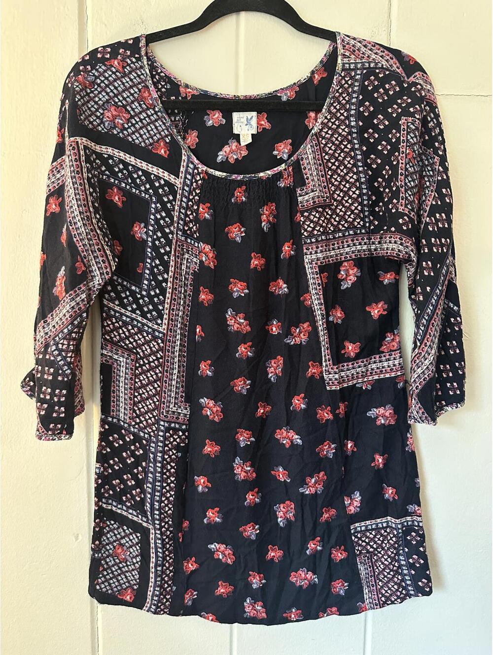 Anthropologie Edme & Esyllte Floral Patchwork Boho Tunic Multicolor Size XS